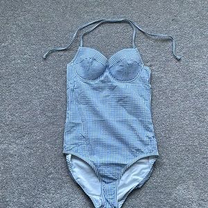 J.Crew Seersucker One Piece Bathing Suit, Long Torso Size 6
